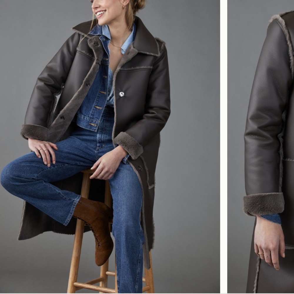 Anthropologie Reversible Faux fur & leather coat jacket S